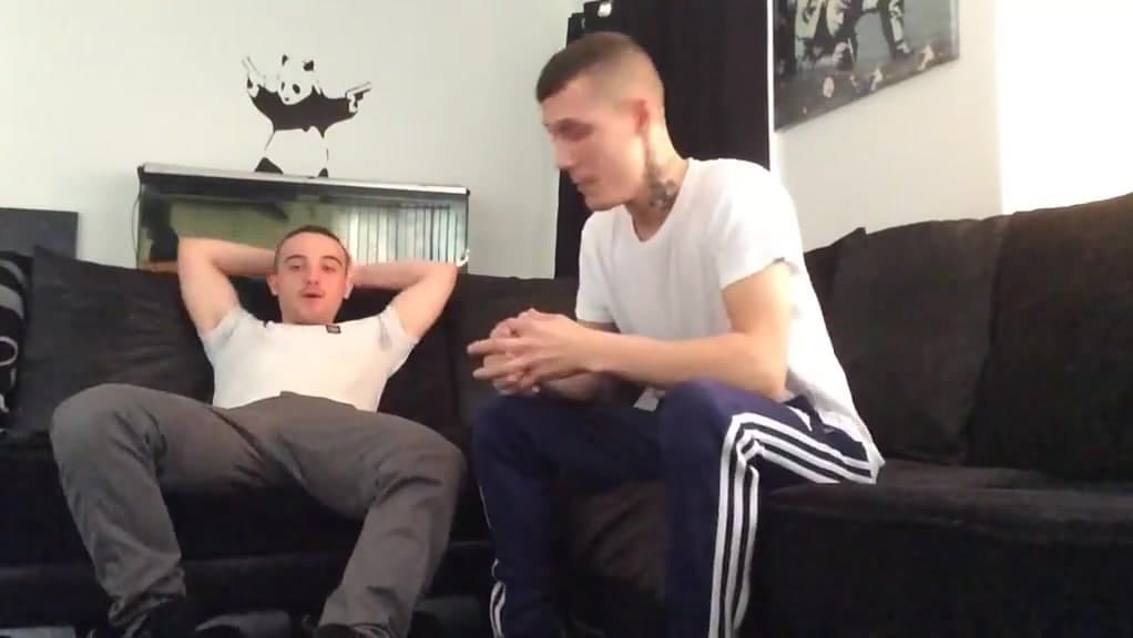 Straight british mates watch porn and wank together